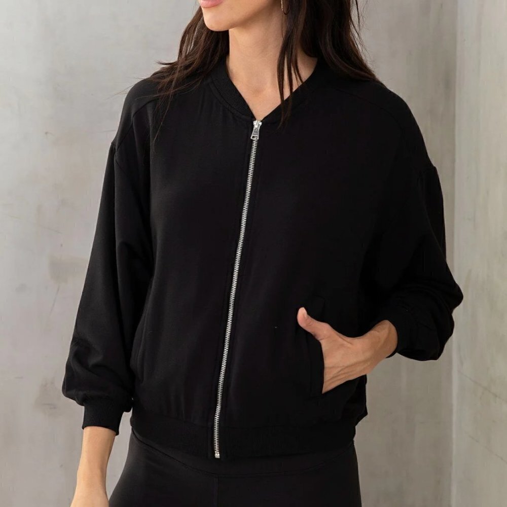 Lovestitch Womens Sz Small Oakley Fleece Bomber Jacket Sweatshirt Black Full Zip